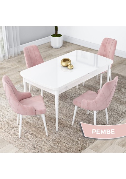 Concept Lia Serisi Beyaz Açılabilir 80 x 132 cm Yemek Masası Takımı Beyaz Masa ve 4 Sandalye