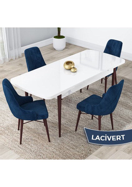 Concept Lia Serisi Beyaz Masa Ceviz Ayak Açılabilir 80 x 132 cm Yemek Masası Takımı 4 Sandalye