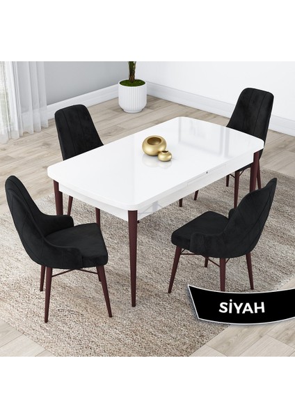 Concept Lia Serisi Beyaz Masa Ceviz Ayak Açılabilir 80 x 132 cm Yemek Masası Takımı 4 Sandalye