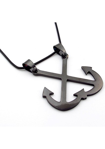 Çapraz Ikili Çapa Denizci Gemici Siyah Çelik Erkek Kolye Q0621 fiyatları