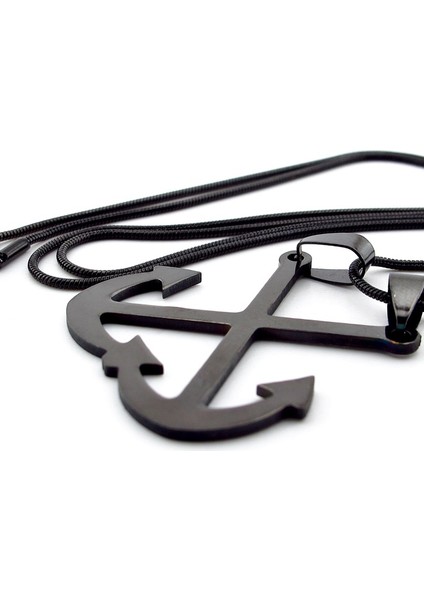 Çapraz Ikili Çapa Denizci Gemici Siyah Çelik Erkek Kolye Q0621 modelleri