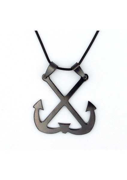 Çapraz Ikili Çapa Denizci Gemici Siyah Çelik Erkek Kolye Q0621 fırsatları