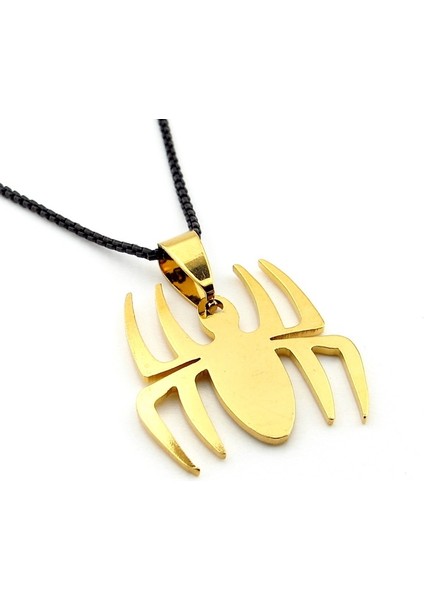 Sarı Çelik Örümcek Spider Man Siyah Zincir Erkek Kolye Q0637