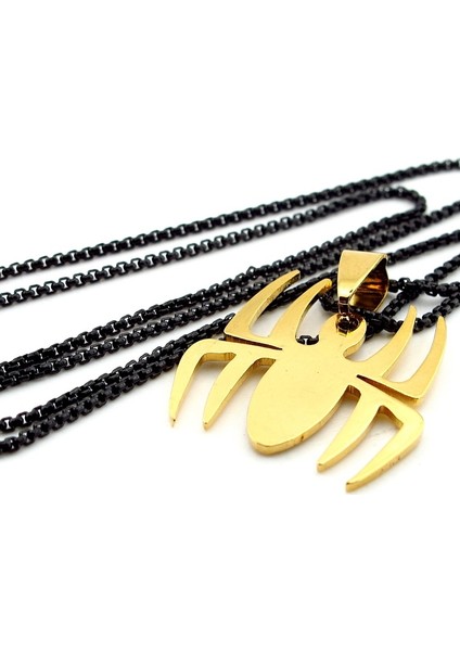 Sarı Çelik Örümcek Spider Man Siyah Zincir Erkek Kolye Q0637