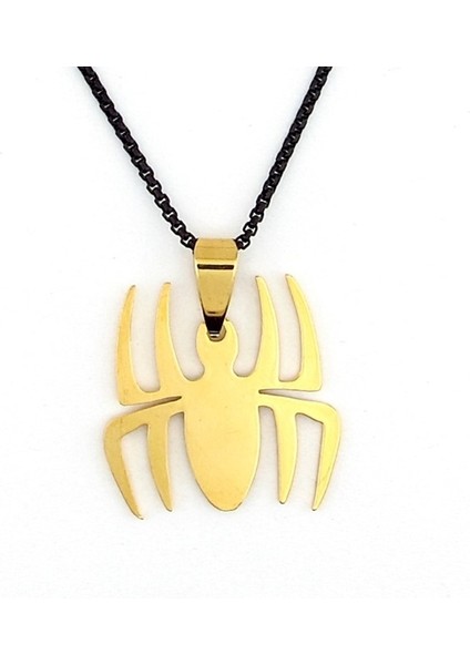 Sarı Çelik Örümcek Spider Man Siyah Zincir Erkek Kolye Q0637