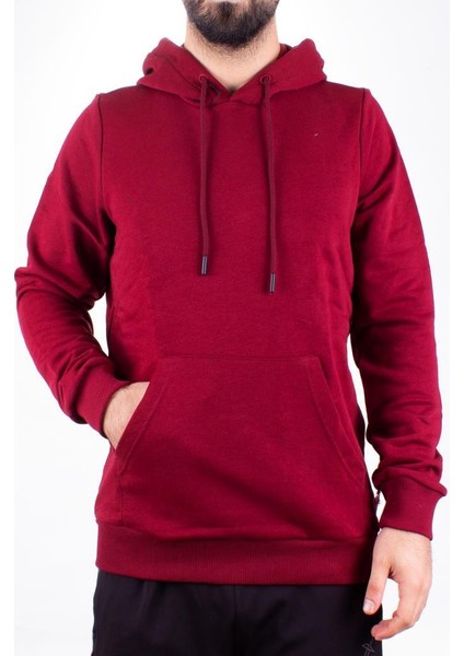 2732 Bordo Kapüşonlu Erkek Sweatshirt