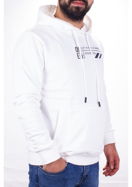 1910 Ekru Kapüşonlu Erkek Sweatshirt