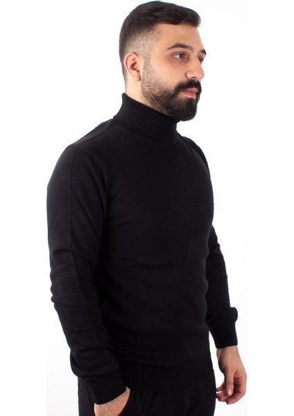 3623 Siyah Balıkçı Yaka Erkek Kazak