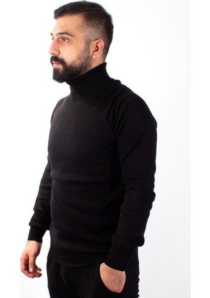 3623 Siyah Balıkçı Yaka Erkek Kazak modelleri