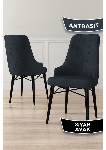 Concept Lia Serisi Siyah Mermer Desen Açılabilir 80 x 132 cm Yemek Masası Takımı 6 Sandalye