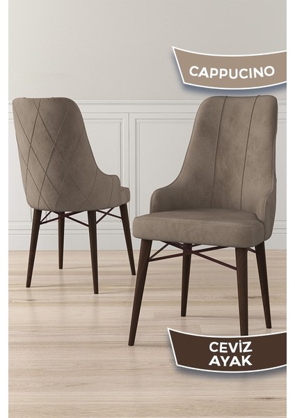 Concept Lia Serisi Beyaz Masa Ceviz Ayak Açılabilir 80 x 132 cm Yemek Masası Takımı 6 Sandalye