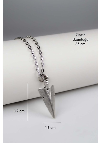 Şovalye Mızrak Ucu Kolye Antik Gümüş Kaplama Ok Ucu Kolye Klasik Zincirli