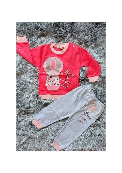 Kız Bebek Uçan Balon Desenli Alt Üst Pijama Takımı Eşofman