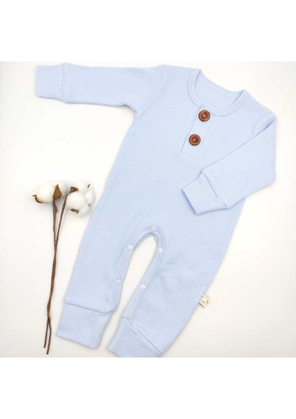 Fitilli İki Düğmeli Mavi Uzun Kollu Bebek Tulumu %100 Cotton fiyatları