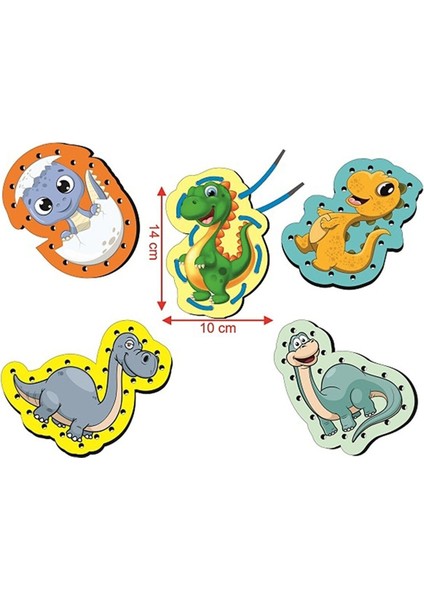 Voleecraft Ahşap Eğitici Eğlenceli Renkli Baskılı Dinozorlar Ip Geçirme Oyunu, Montessori Oyuncak modelleri