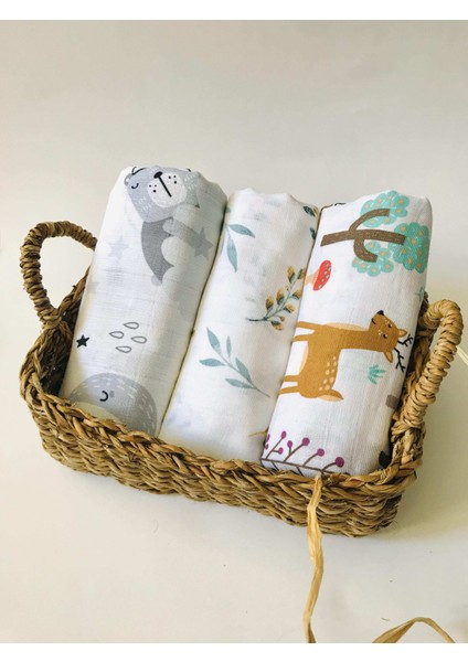 3 Adet Çok Amaçlı Müslin Bezi Örtü Battaniye