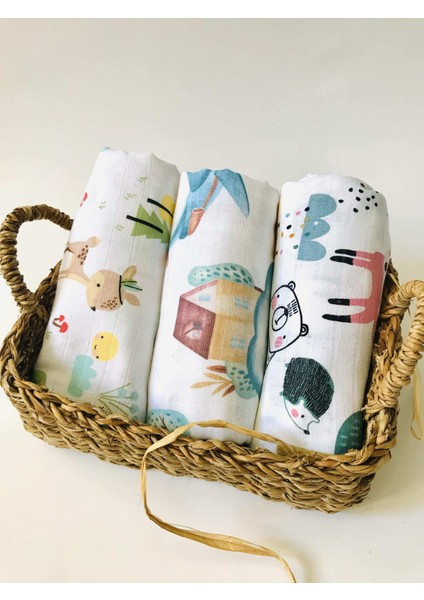 3 Adet Çok Amaçlı Müslin Bezi Örtü Battaniye