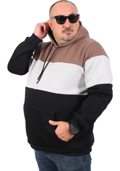 Mocgrande Büyük Beden Parçalı Kapüşonlu Sweat 22736 Taba