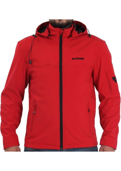 Ceket Jaws Kapşonlu Soft Shell Motosiklet Montu Kırmızı - L