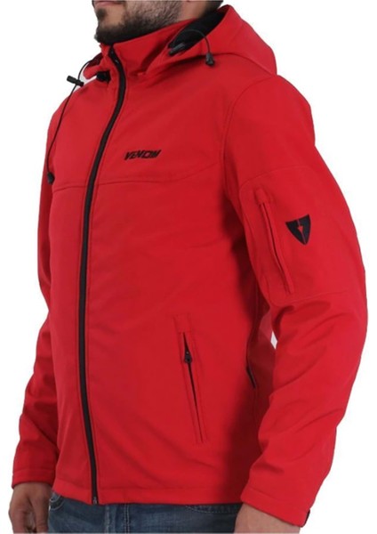 Ceket Jaws Kapşonlu Soft Shell Motosiklet Montu Kırmızı - L