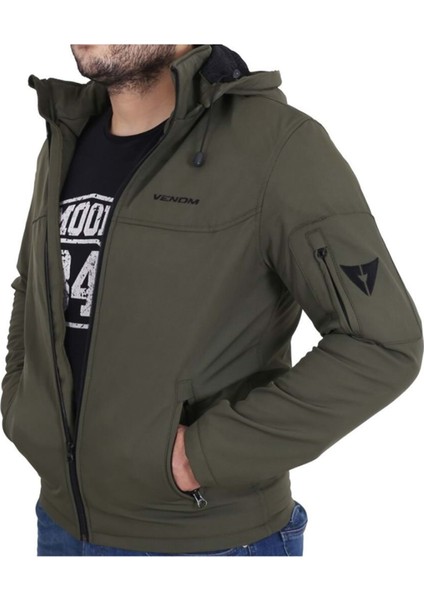 Ceket Jaws Kapşonlu Soft Shell Motosiklet Montu Haki Yeşil - L