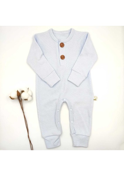 İki Düğmeli Mavi Erkek Bebek Tulumu %100 Cotton