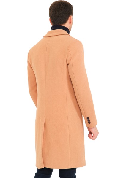 Erkek Polo Yaka Açık Camel Yünlü Uzun Kaşe Kaban fiyatları