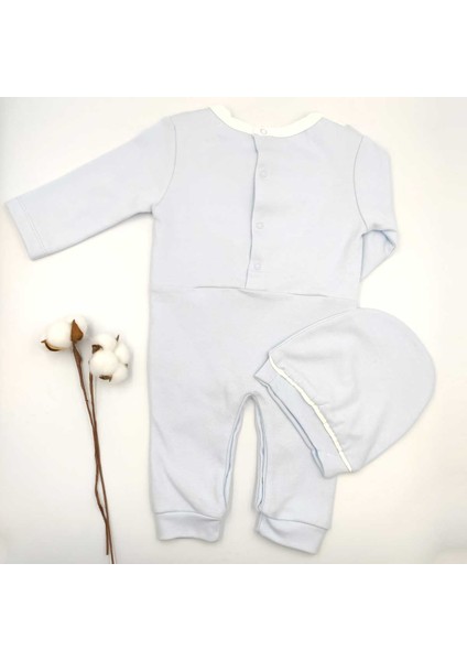 Şapkalı Papyonlu Açık Mavi Uzun Kollu %100 Cotton Bebek Tulumu fiyatları