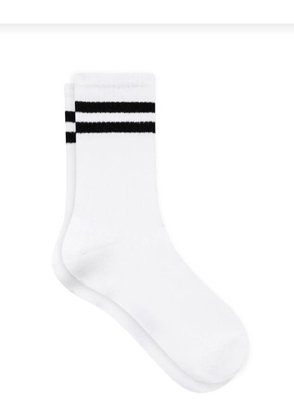 Çorap 4 Çift Unisex Beyaz Çizgili Kolej