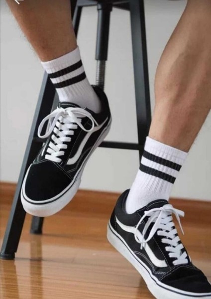 Çorap 4 Çift Unisex Beyaz Çizgili Kolej indirimleri