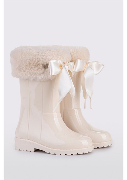 Campera Charol Soft Nacar Çocuk Kürklü Açık Bej Yağmur Çizmesi W10239-079