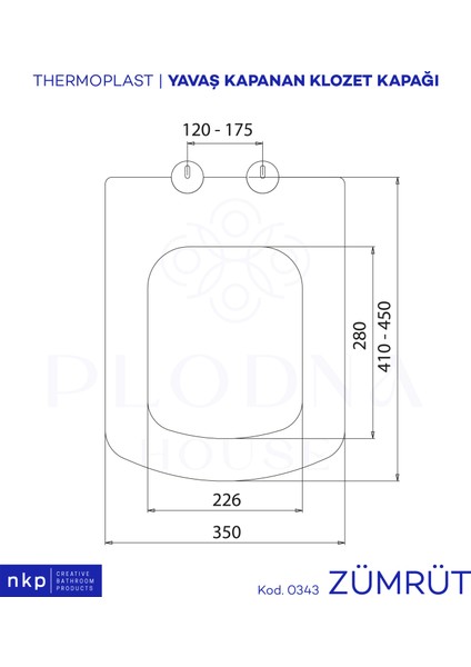 Plodna House Zümrüt Kare Yavaş Kapanan Klozet Kapağı