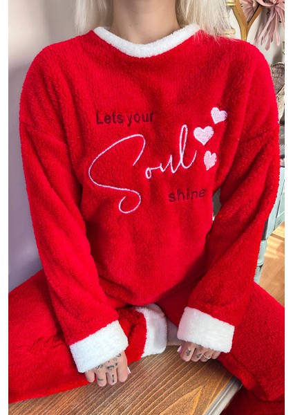 Kırmızı Soul Desenli Tam Peluş Pijama Takımı fırsatları