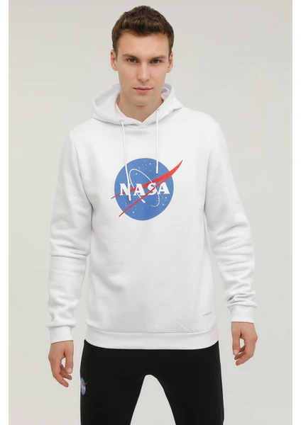 M-Nasa Logo Hoodie 2pr Beyaz Erkek Sweatshirt