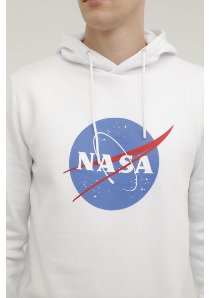 M-Nasa Logo Hoodie 2pr Beyaz Erkek Sweatshirt