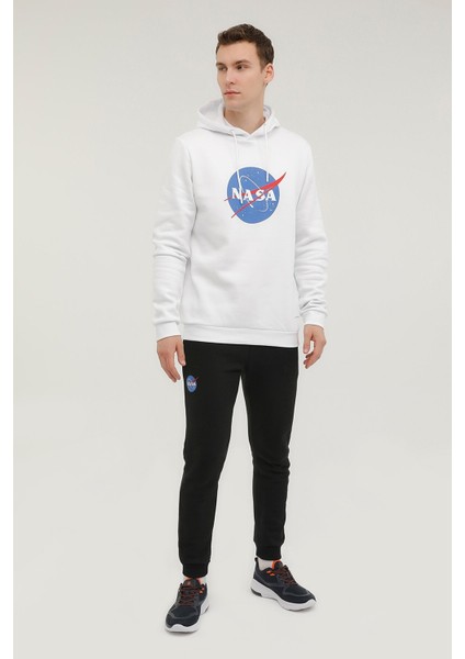 M-Nasa Logo Hoodie 2pr Beyaz Erkek Sweatshirt