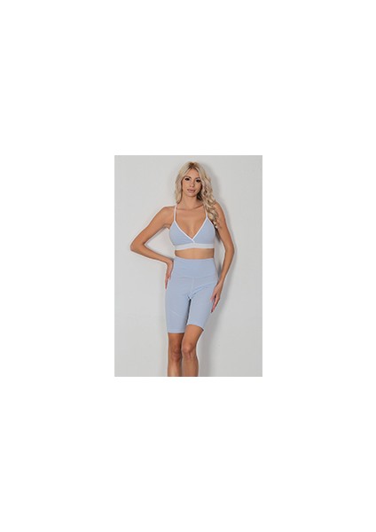 Alt Üst Bralet Tayt Şort Spor Büstiyer Takımı Açık Mavi