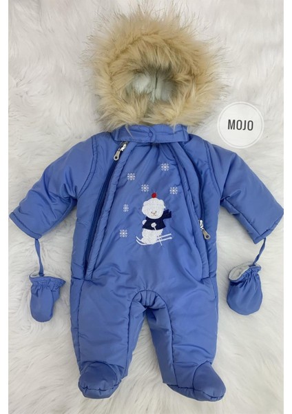 Mojo Unisex Bebek Ayı İşlemeli Kozmonot Uyku Tulumu 6213 Mavi