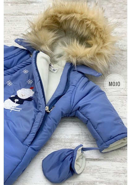 Mojo Unisex Bebek Ayı İşlemeli Kozmonot Uyku Tulumu 6213 Mavi