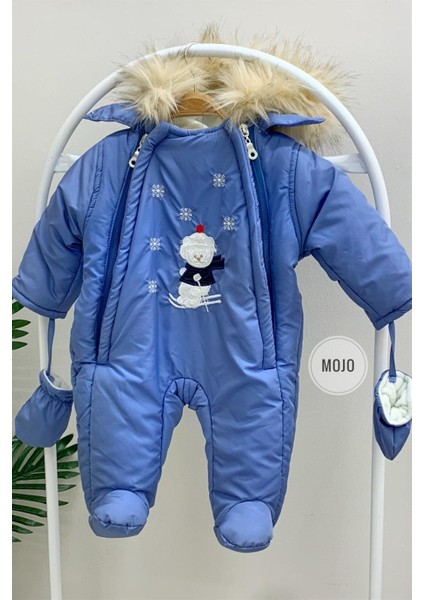 Mojo Unisex Bebek Ayı İşlemeli Kozmonot Uyku Tulumu 6213 Mavi