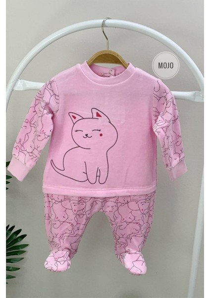 Mojo Kız Bebek Pink Cats Kadife Parçalı Tulum 7153 Pembe