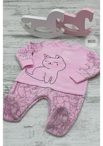 Mojo Kız Bebek Pink Cats Kadife Parçalı Tulum 7153 Pembe