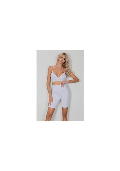 Alt Üst Bralet Tayt Şort Spor Büstiyer Takımı Beyaz fiyatları
