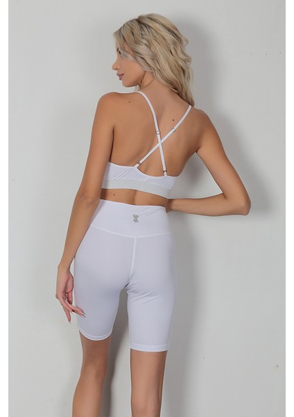 Alt Üst Bralet Tayt Şort Spor Büstiyer Takımı Beyaz modelleri