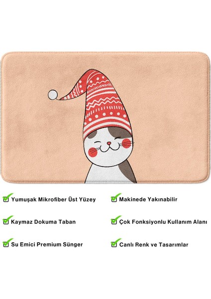 Sevimli Tasarımlı Yılbaşı Dekoru Banyo Paspası, Kaymaz Taban, Makinede Yıkanabilir, Yeni Yıl Paspası (40X60) fırsatları