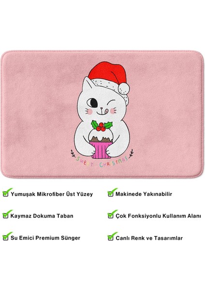 Sevimli Tasarımlı Yılbaşı Dekoru Banyo Paspası, Kaymaz Taban, Makinede Yıkanabilir, Yeni Yıl Paspası (40X60) fırsatları