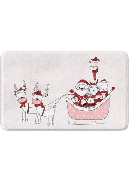 Sevimli Tasarımlı Yılbaşı Dekoru Banyo Paspası, Kaymaz Taban, Makinede Yıkanabilir, Yeni Yıl Paspası (40X60)