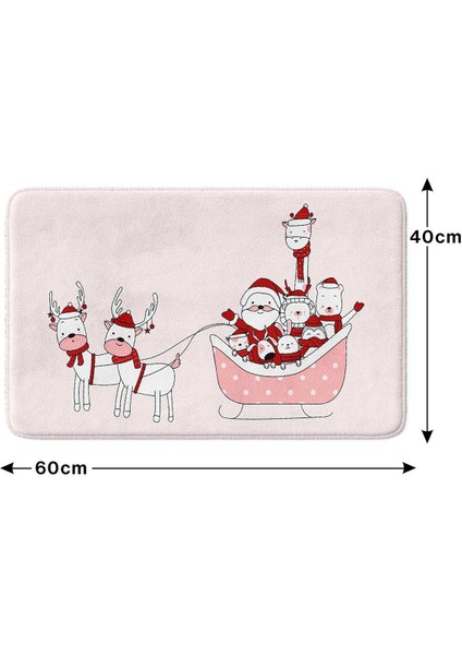 Sevimli Tasarımlı Yılbaşı Dekoru Banyo Paspası, Kaymaz Taban, Makinede Yıkanabilir, Yeni Yıl Paspası (40X60) modelleri
