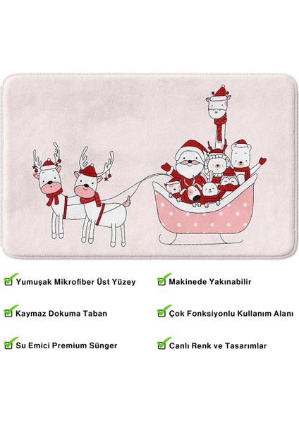 Sevimli Tasarımlı Yılbaşı Dekoru Banyo Paspası, Kaymaz Taban, Makinede Yıkanabilir, Yeni Yıl Paspası (40X60) fırsatları