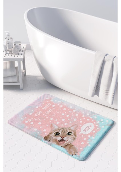 Sevimli Tasarımlı Mikrofiber Banyo Paspası, Kaymaz Taban, Makinede Yıkanabilir (40X60)